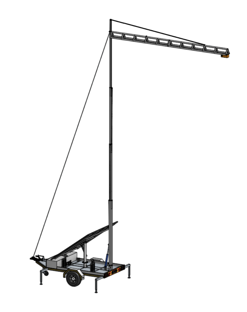 Isometric CAD view of the deployed telescopic mast