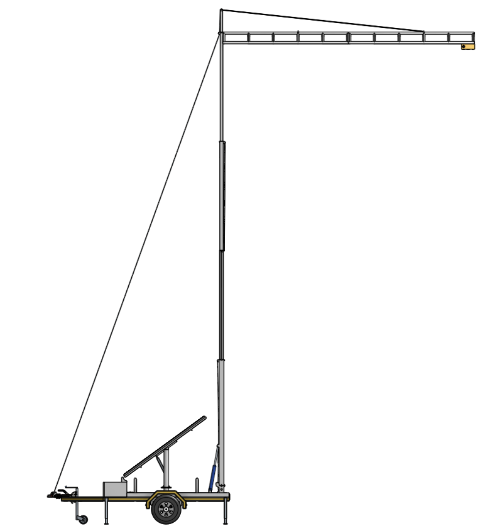 Left-side CAD view of the deployed telescopic mast