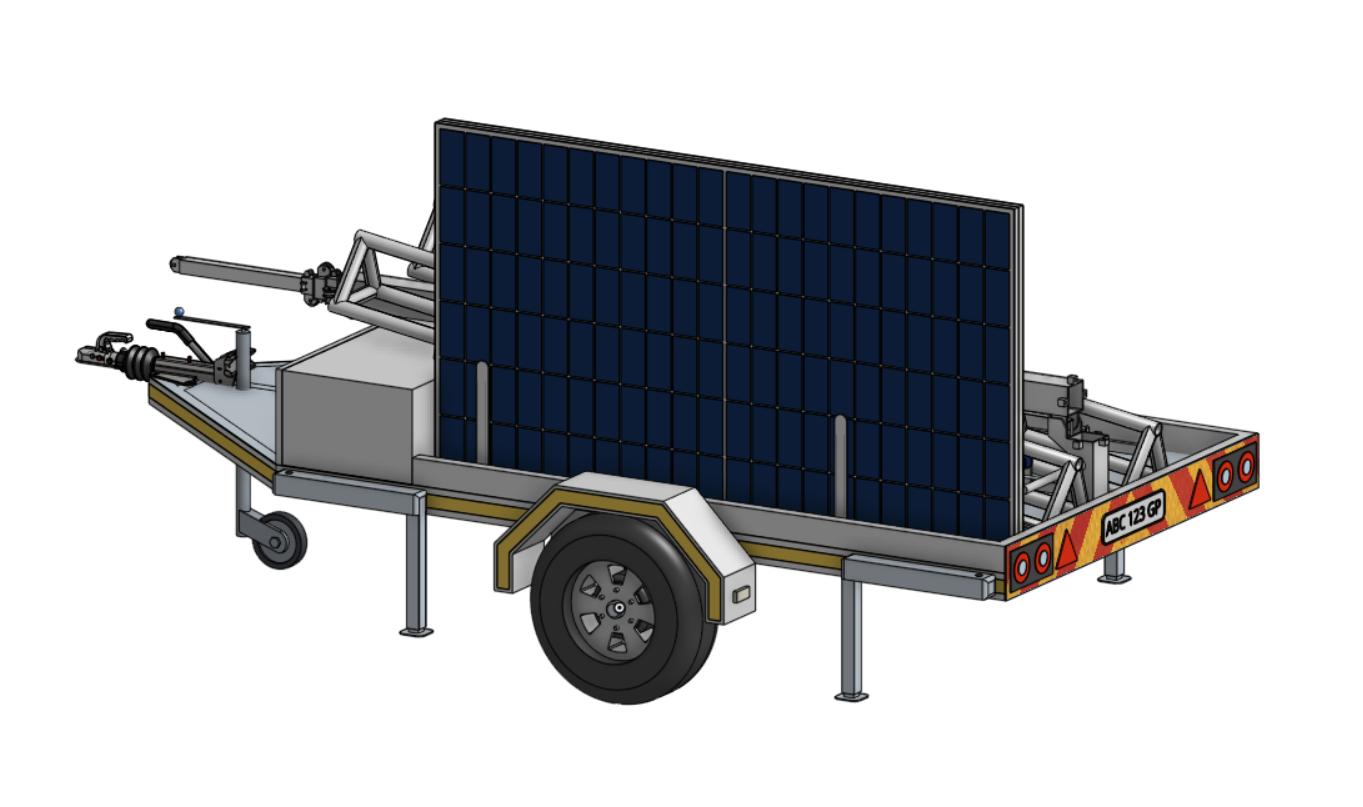 Isometric CAD view of the telescopic mast packed for transport