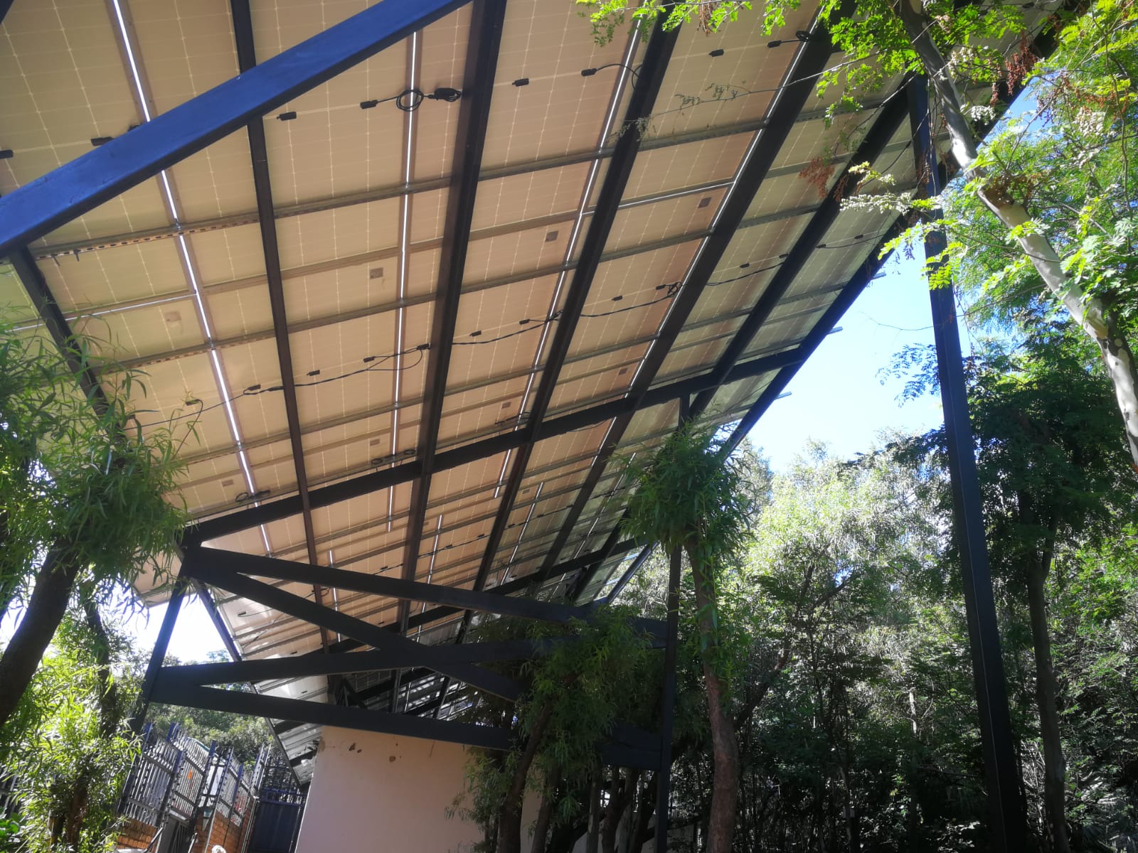Underside of the steel solar carport structure